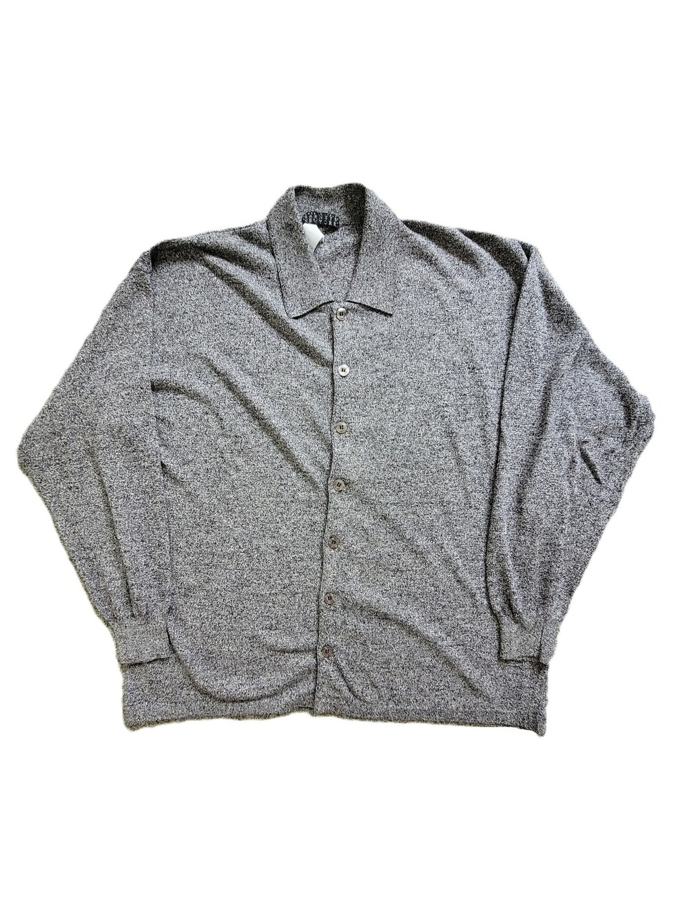 Barneys New York Men's Medium Gray Marled Knit Full Button Cardigan Sweater